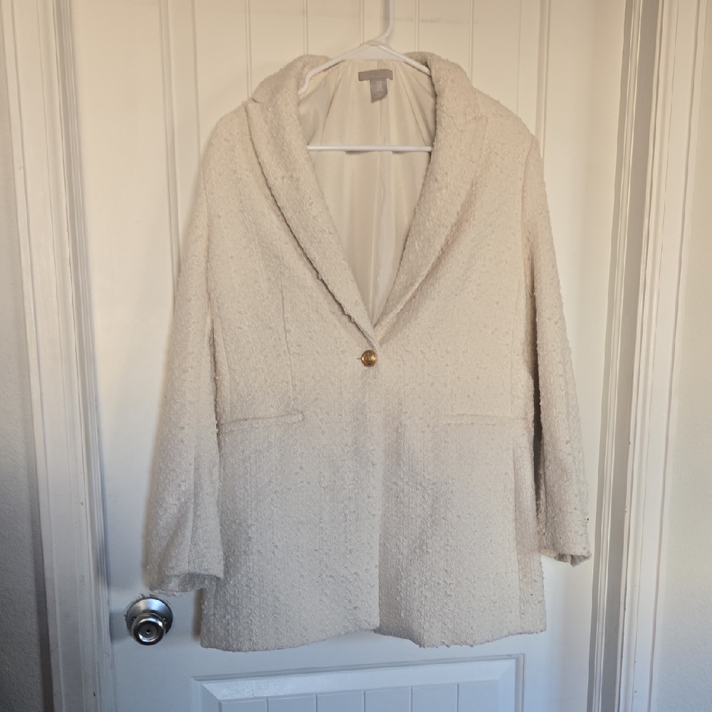 H&M Cream Bouclé Blazer Gold Crest Buttons Size M